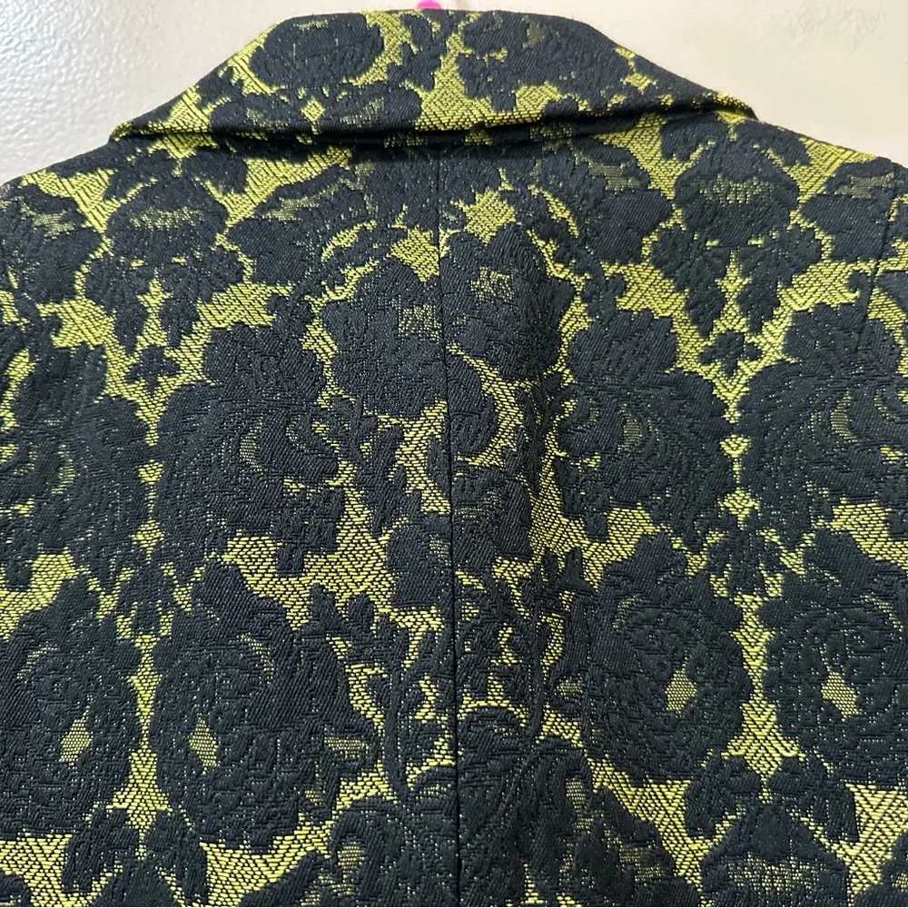 Banana Republic L’Wren Scott Blazer Bright Celery Black Floral Jacquard Peplum 2 - Picture 6 of 11